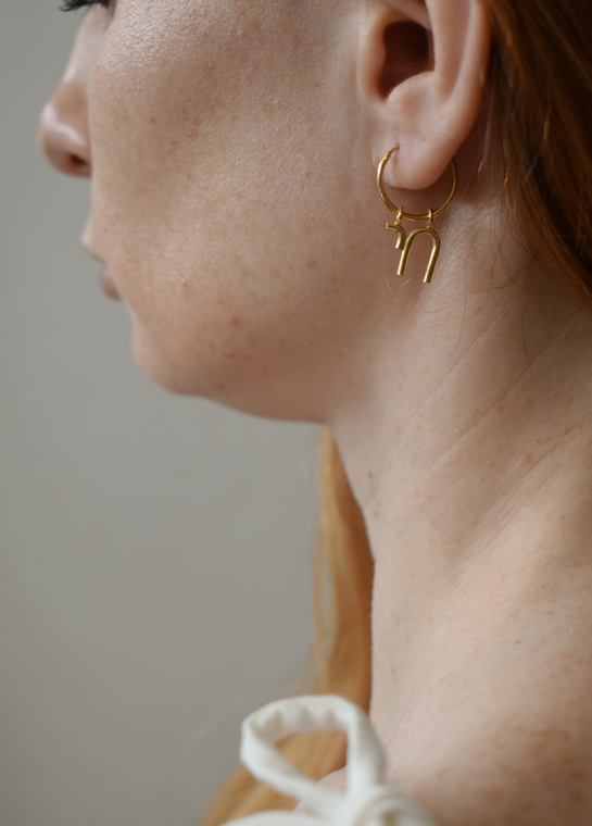 Chai Hoop 14k Gold Earring