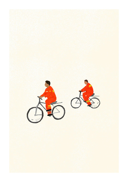 Workmen on a Bike Print